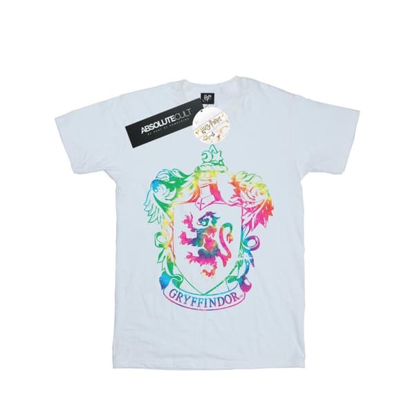 Harry Potter Womens/Ladies Gryffindor Crest Tie Dye Infill Cotton Boyfriend T-Shirt White XXL
