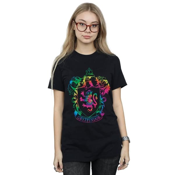 Harry Potter Womens/Ladies Gryffindor Crest Tie Dye Infill Cotton Boyfriend T-Shirt