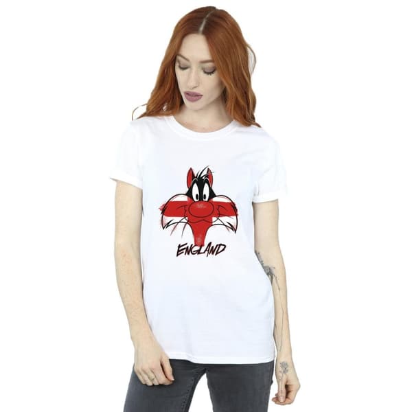 Looney Tunes Dam/Tjej Sylvester England Face Boyfriend T-shirt i bomull