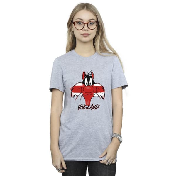 Looney Tunes Dam/Tjej Sylvester England Face Boyfriend T-shirt i bomull