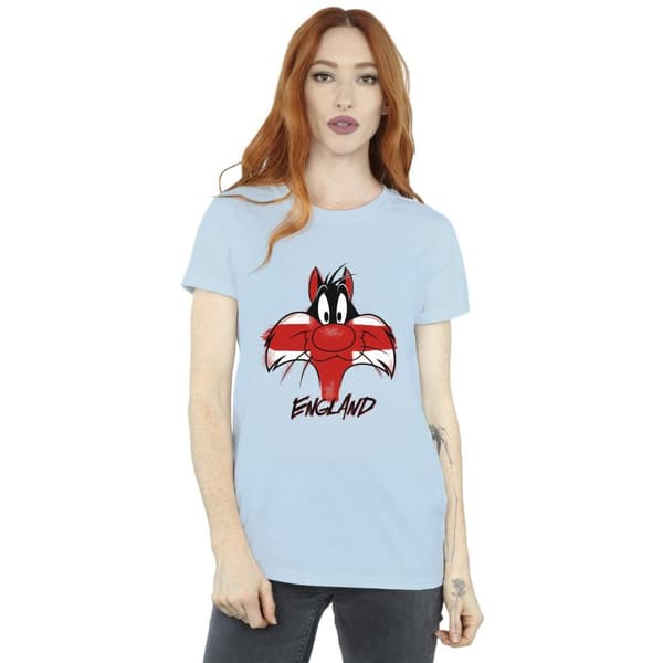 Looney Tunes Dam/Tjej Sylvester England Face Boyfriend T-shirt i bomull