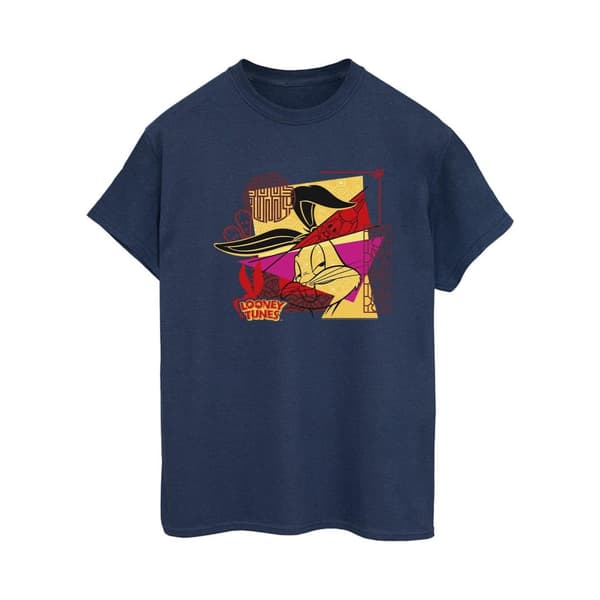 Looney Tunes Womens/Ladies Bugs Rabbit New Year Cotton Boyfriend T-Shirt Navy Blue XL