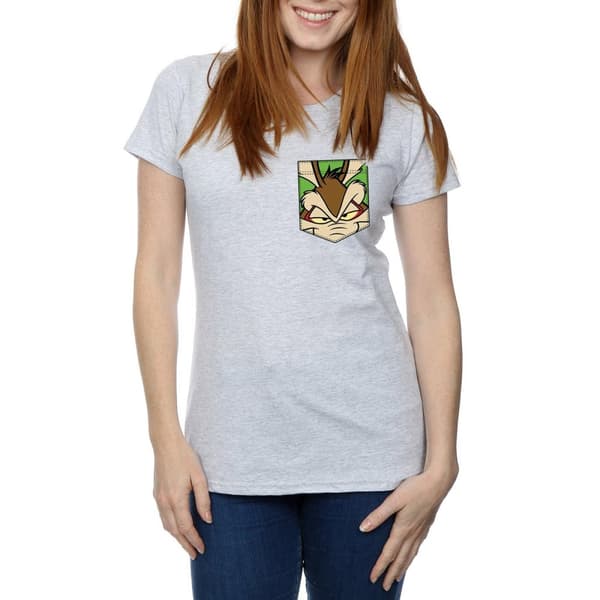 Looney Tunes Womens/Ladies Wile E Coyote Face Faux Pocket Cotton T-Shirt