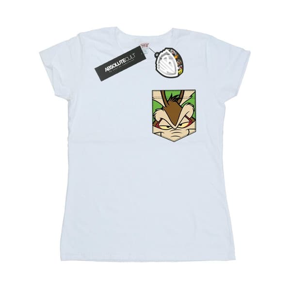Looney Tunes Womens/Ladies Wile E Coyote Face Faux Pocket Cotton T-Shirt