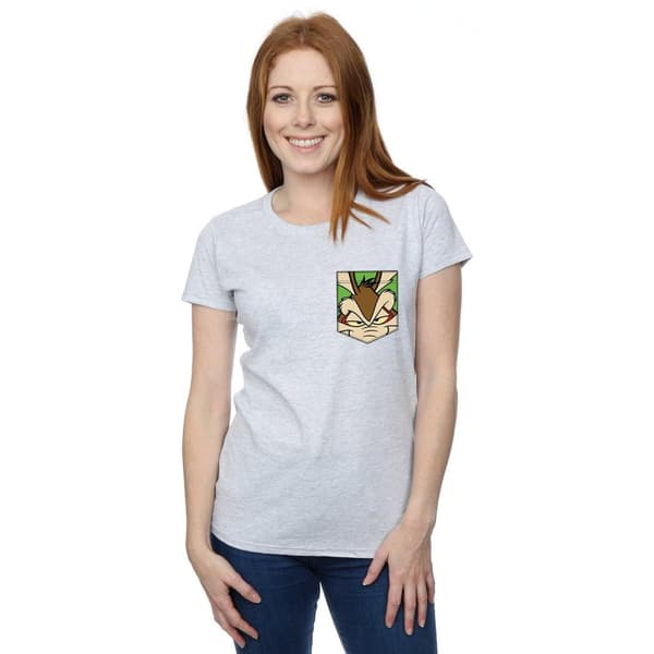 Looney Tunes Womens/Ladies Wile E Coyote Face Faux Pocket Cotton T-Shirt