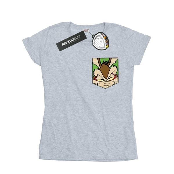 Looney Tunes Womens/Ladies Wile E Coyote Face Faux Pocket Cotton T-Shirt