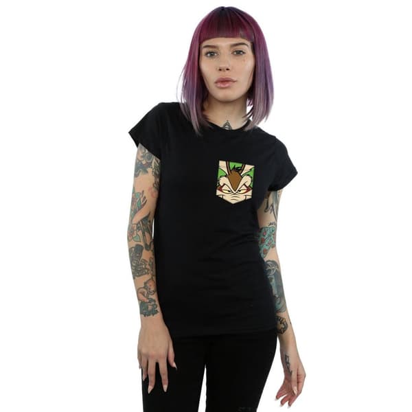 Looney Tunes Womens/Ladies Wile E Coyote Face Faux Pocket Cotton T-Shirt
