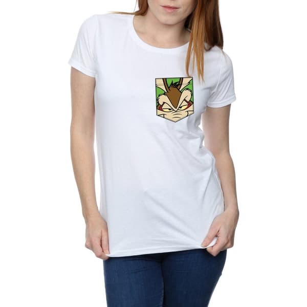 Looney Tunes Womens/Ladies Wile E Coyote Face Faux Pocket Cotton T-Shirt