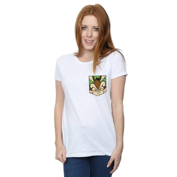 Looney Tunes Womens/Ladies Wile E Coyote Face Faux Pocket Cotton T-Shirt