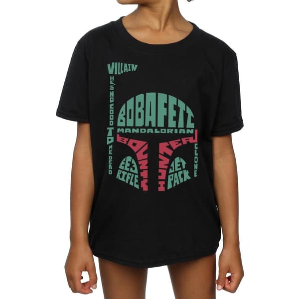 Star Wars Girls Boba Fett Text Head Cotton T-Shirt