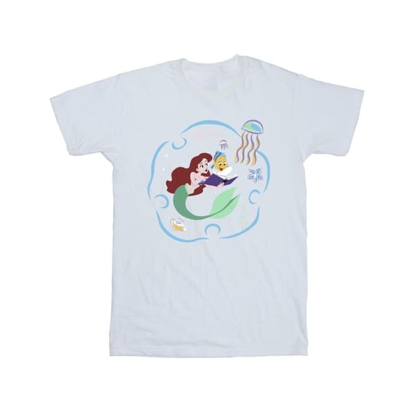 Disney Den lilla sjöjungfrun läser en bok - T-shirt i bomull för flickor