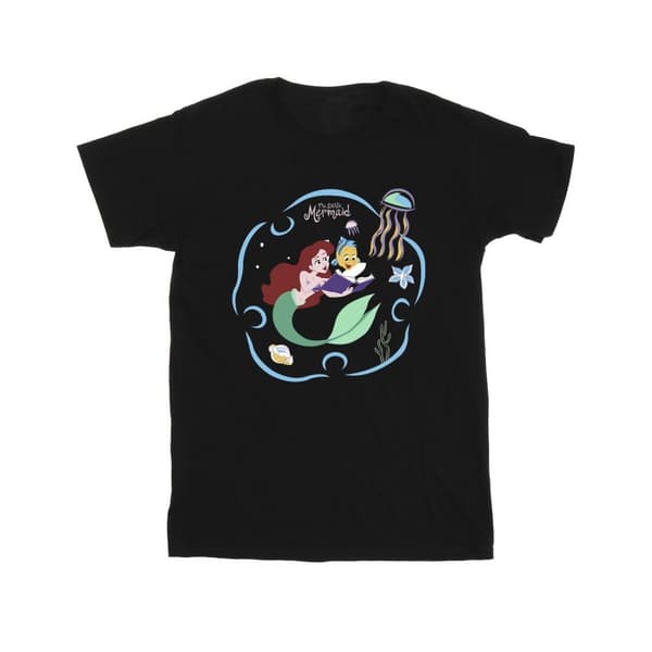 Disney Den lilla sjöjungfrun läser en bok - T-shirt i bomull för flickor