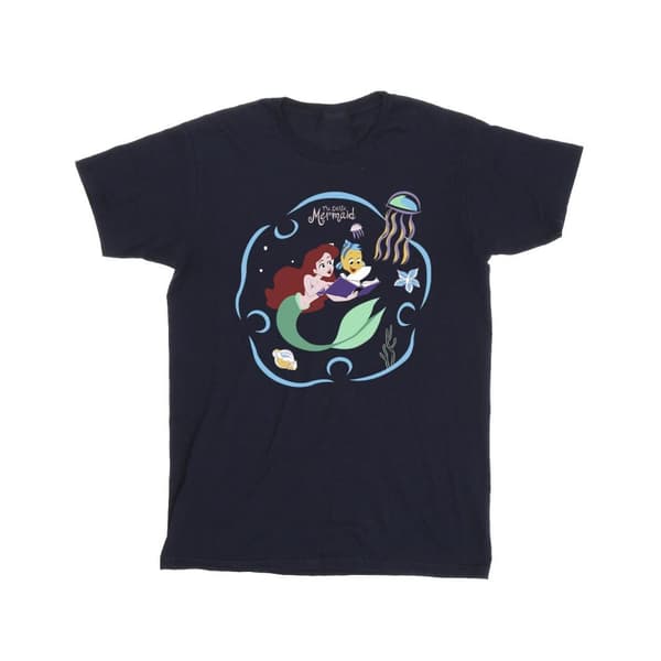 Disney Den lilla sjöjungfrun läser en bok - T-shirt i bomull för flickor