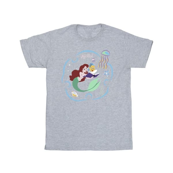 Disney Den lilla sjöjungfrun läser en bok - T-shirt i bomull för flickor