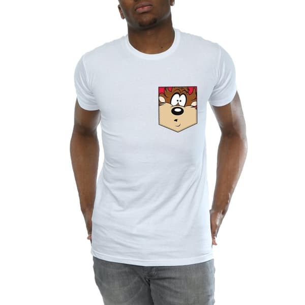 Looney Tunes Mens Tasmanian Devil Face Faux Pocket T-Shirt