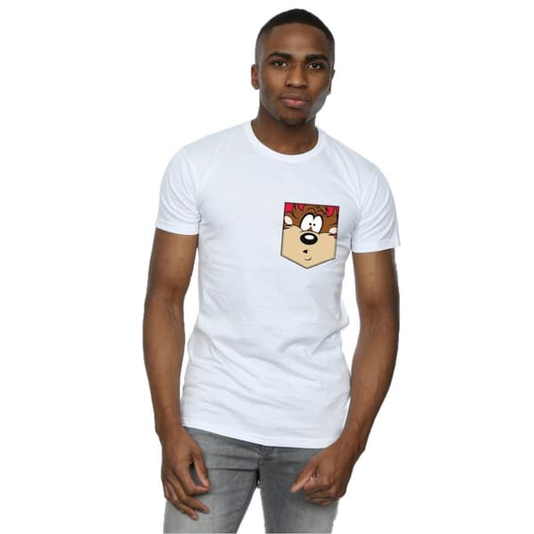 Looney Tunes Mens Tasmanian Devil Face Faux Pocket T-Shirt