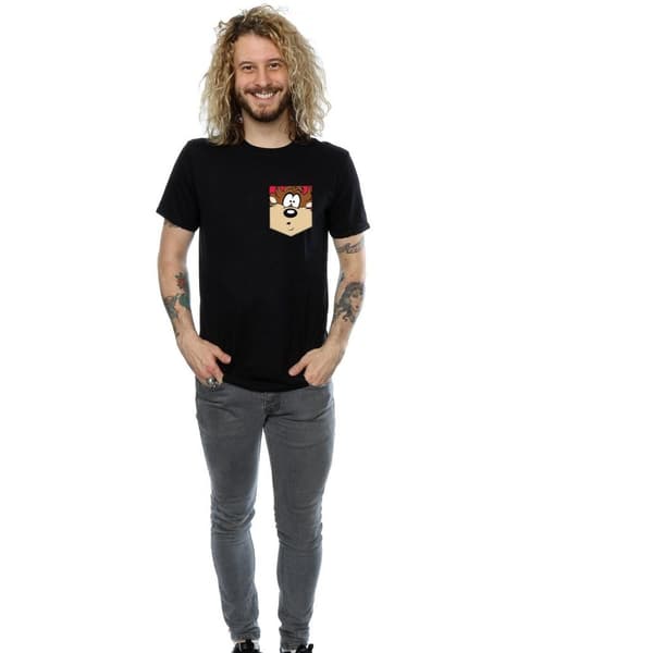 Looney Tunes Mens Tasmanian Devil Face Faux Pocket T-Shirt