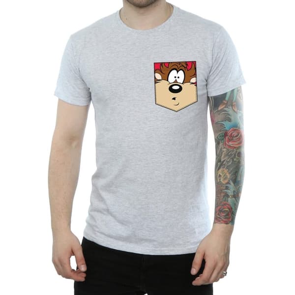 Looney Tunes Mens Tasmanian Devil Face Faux Pocket T-Shirt
