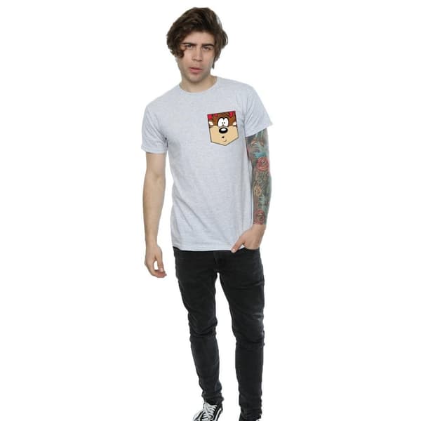 Looney Tunes Mens Tasmanian Devil Face Faux Pocket T-Shirt