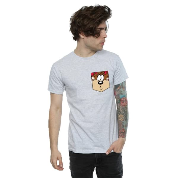 Looney Tunes Mens Tasmanian Devil Face Faux Pocket T-Shirt
