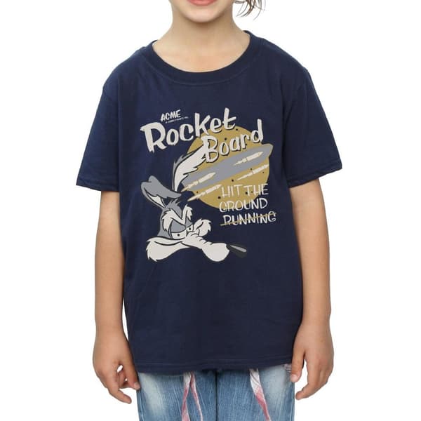 Looney Tunes Wile E Coyote Rocket Board T-shirt i bomull för flickor