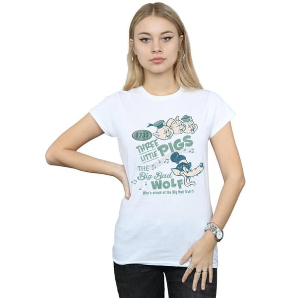 Disney Dam/Tjej Tre små grisar som är rädda för den stora stygga vargen T-shirt i bomull