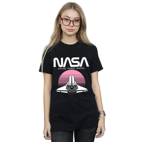 NASA Womens/Ladies Space Shuttle Sunset Cotton Boyfriend T-Shirt