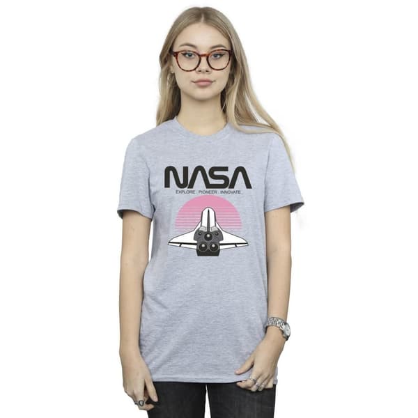 NASA Womens/Ladies Space Shuttle Sunset Cotton Boyfriend T-Shirt