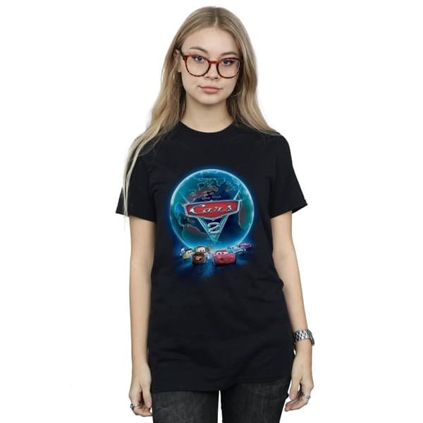 Disney Womens/Ladies Cars Globe Movie Poster Cotton Boyfriend T-Shirt