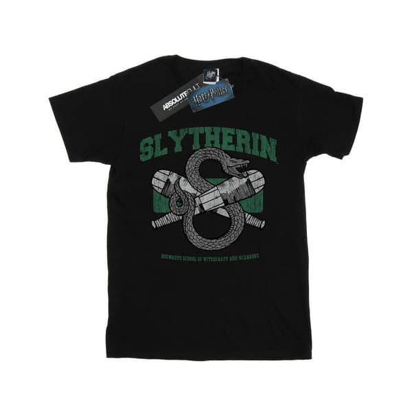 Harry Potter Girls Slytherin Quidditch Emblem Cotton T-Shirt Black 7-8 Years