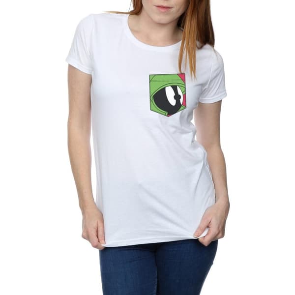 Looney Tunes Womens/Ladies Marvin The Martian Face Faux Pocket Cotton T-Shirt