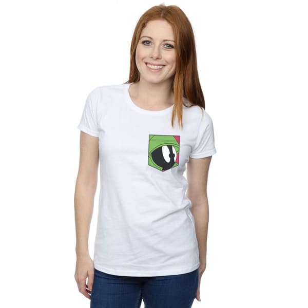 Looney Tunes Womens/Ladies Marvin The Martian Face Faux Pocket Cotton T-Shirt