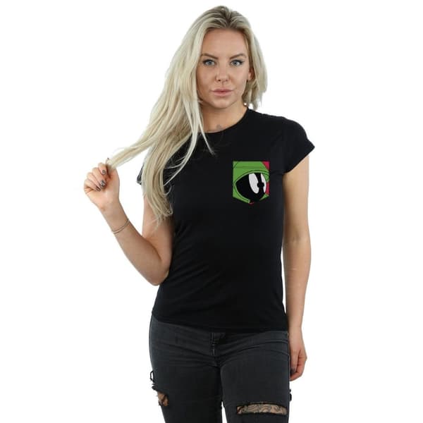 Looney Tunes Womens/Ladies Marvin The Martian Face Faux Pocket Cotton T-Shirt