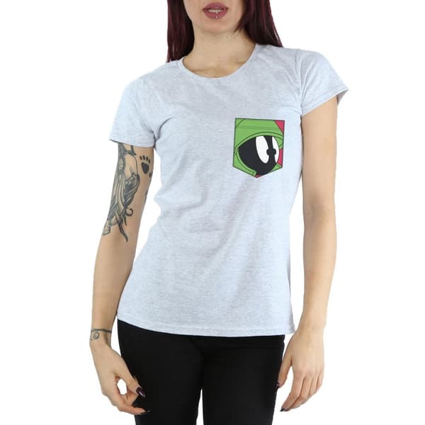 Looney Tunes Womens/Ladies Marvin The Martian Face Faux Pocket Cotton T-Shirt
