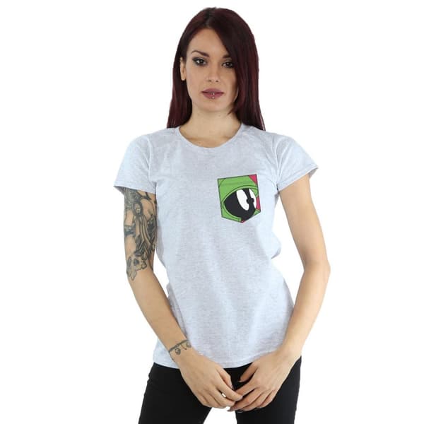 Looney Tunes Womens/Ladies Marvin The Martian Face Faux Pocket Cotton T-Shirt