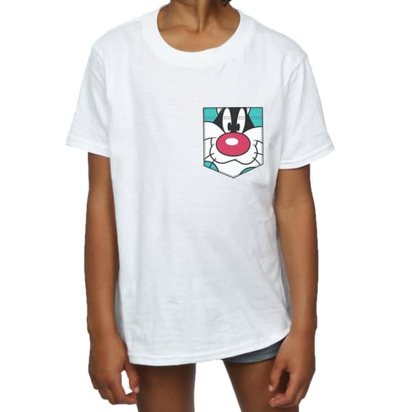 Looney Tunes T-shirt i bomull med fuskficka och Sylvesteransikte för flickor
