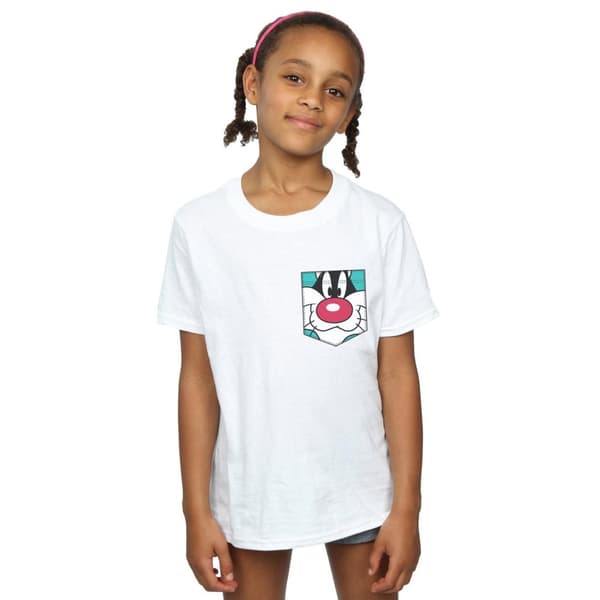 Looney Tunes T-shirt i bomull med fuskficka och Sylvesteransikte för flickor