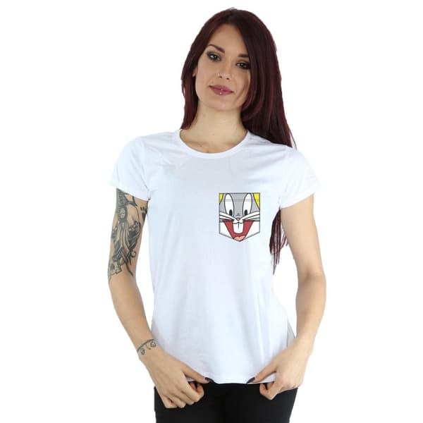 Looney Tunes Womens/Ladies Bugs Bunny Face Faux Pocket Cotton T-Shirt