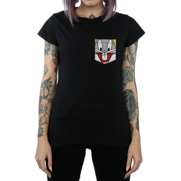Looney Tunes Womens/Ladies Bugs Bunny Face Faux Pocket Cotton T-Shirt