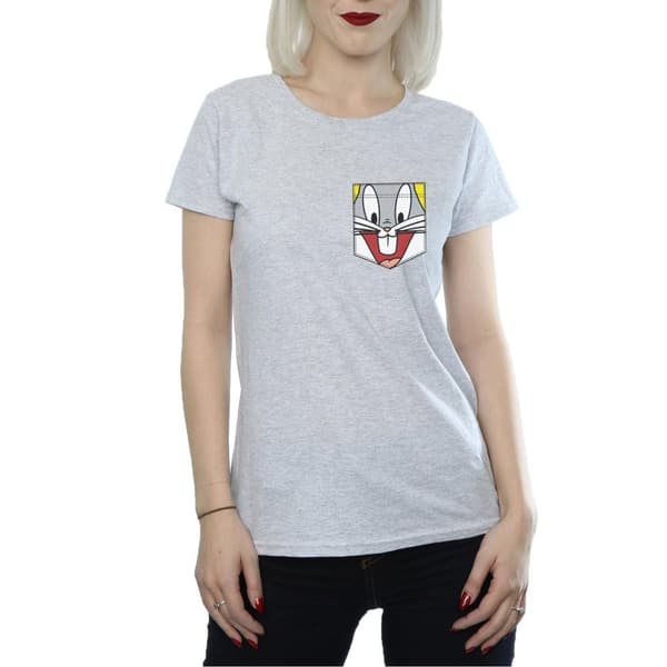 Looney Tunes Womens/Ladies Bugs Bunny Face Faux Pocket Cotton T-Shirt