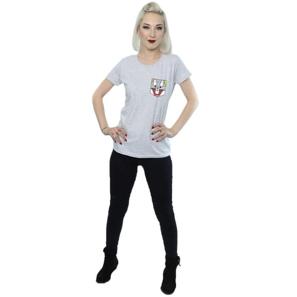 Looney Tunes Womens/Ladies Bugs Bunny Face Faux Pocket Cotton T-Shirt