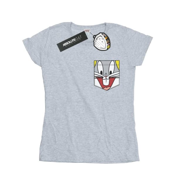 Looney Tunes Womens/Ladies Bugs Bunny Face Faux Pocket Cotton T-Shirt