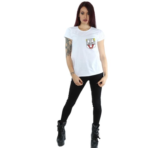 Looney Tunes Womens/Ladies Bugs Bunny Face Faux Pocket Cotton T-Shirt