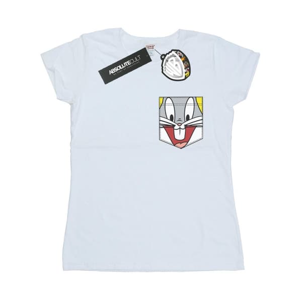 Looney Tunes Womens/Ladies Bugs Bunny Face Faux Pocket Cotton T-Shirt