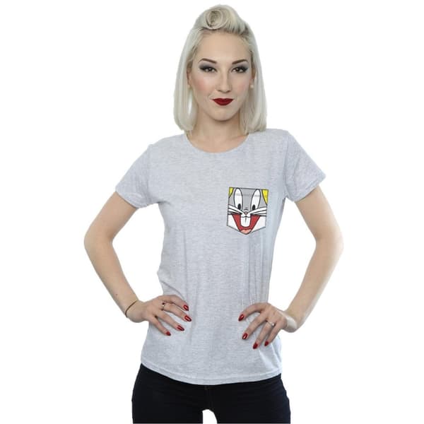 Looney Tunes Womens/Ladies Bugs Bunny Face Faux Pocket Cotton T-Shirt
