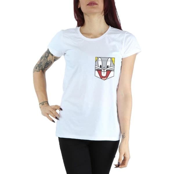 Looney Tunes Womens/Ladies Bugs Bunny Face Faux Pocket Cotton T-Shirt