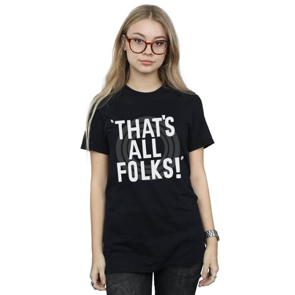 Looney Tunes Womens/Ladies That´s All Folks Text Cotton Boyfriend T-Shirt