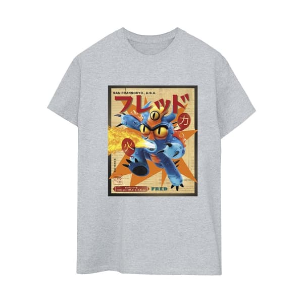 Disney Dam/Tjej Big Hero 6 Baymax Fred Newspaper Bomull Boyfriend T-shirt Sports Grey L