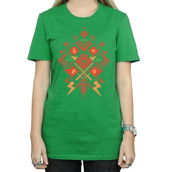 Harry Potter Womens/Ladies Christmas Fair Isle Cotton Boyfriend T-Shirt