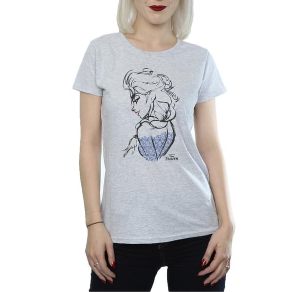 Disney Womens/Ladies Frozen Elsa Sketch Mono Cotton T-Shirt